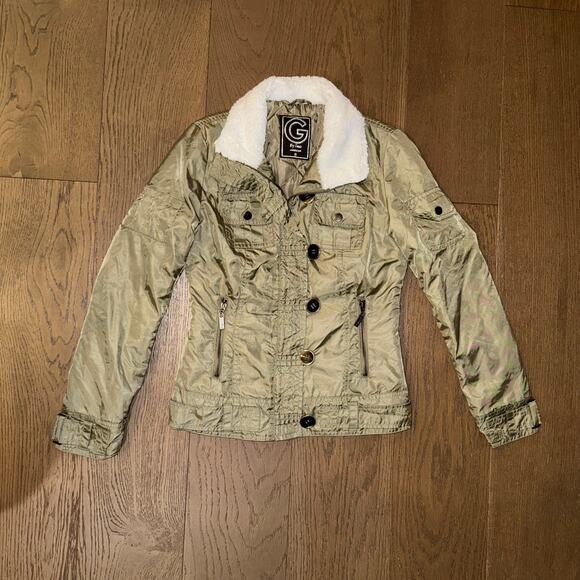 G By Guess Cargo Military Style Y2K Green Puffer Jacket Size XS - Picture 2 of 6